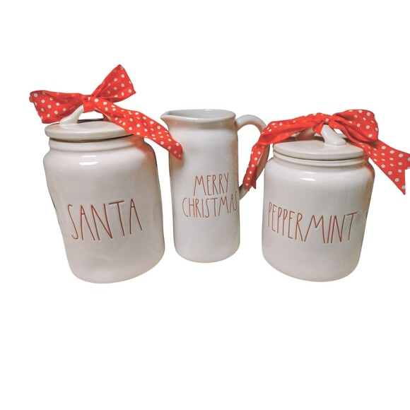 Rae Dunn Winter Christmas SANTA PEPPERMINT Canisters Merry CHRISTMAS Pitcher - Picture 2 of 9